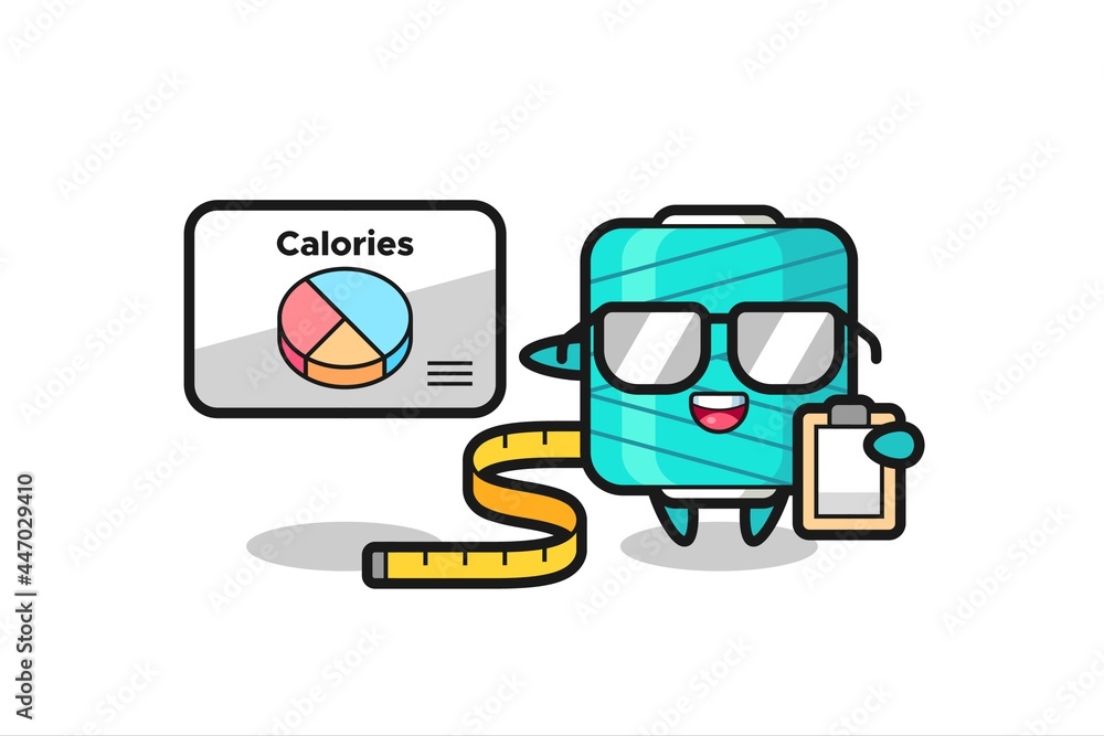 Illustration of yarn spool mascot as a dietitian