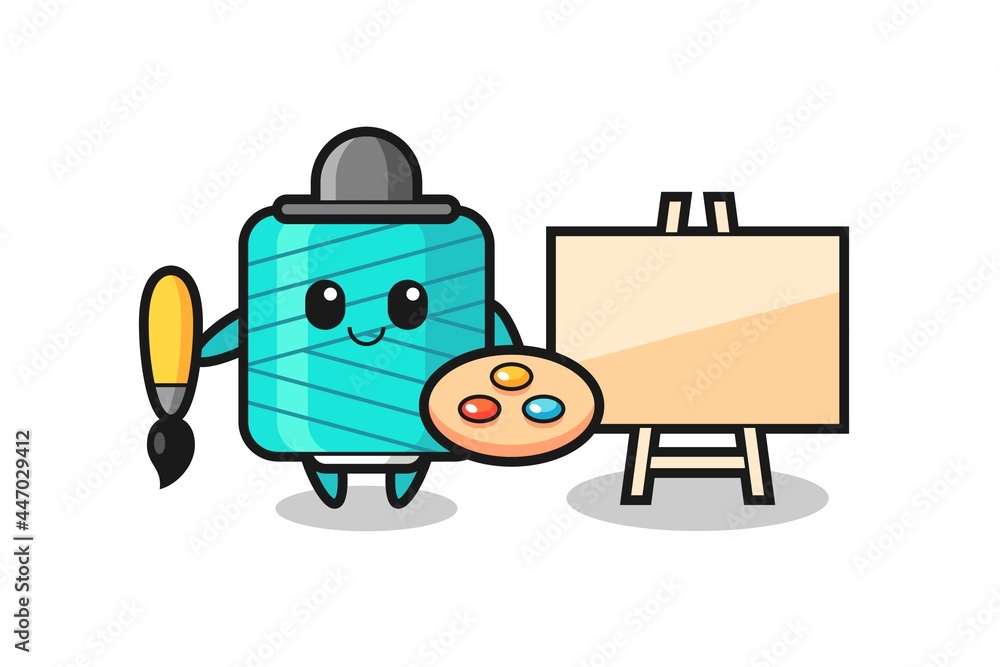 Illustration of yarn spool mascot as a painter Illustration of yarn spool mascot as a painter