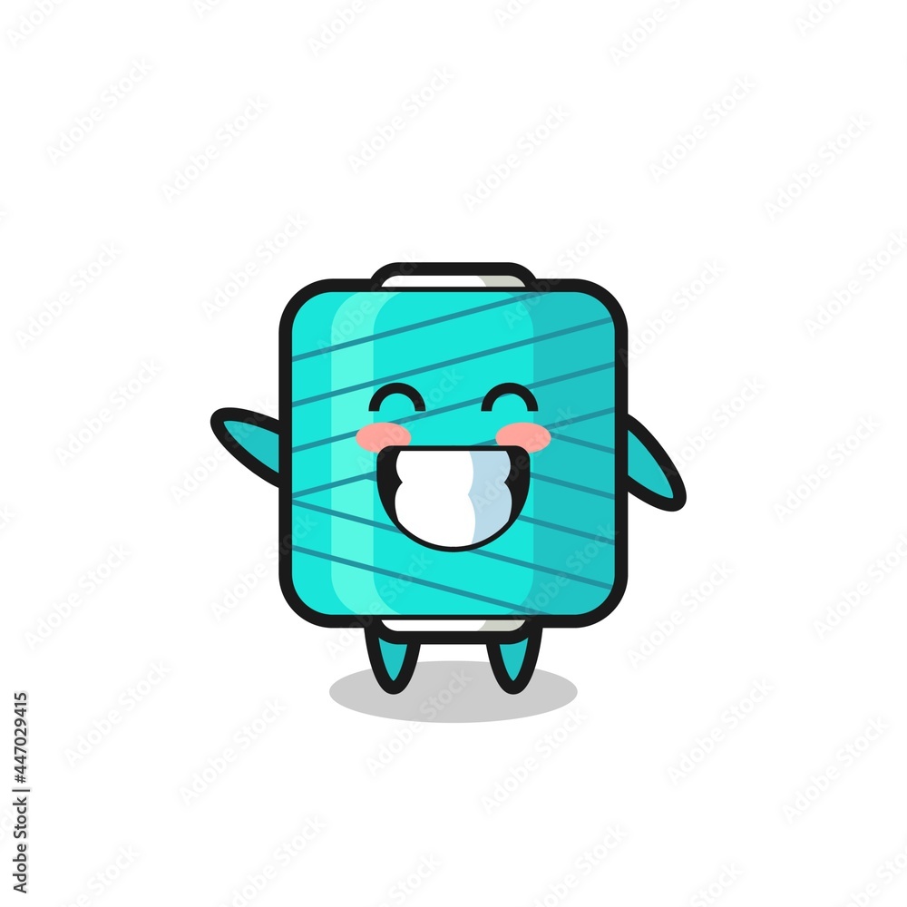 yarn spool cartoon character doing wave hand gesture yarn spool cartoon character doing wave hand gesture