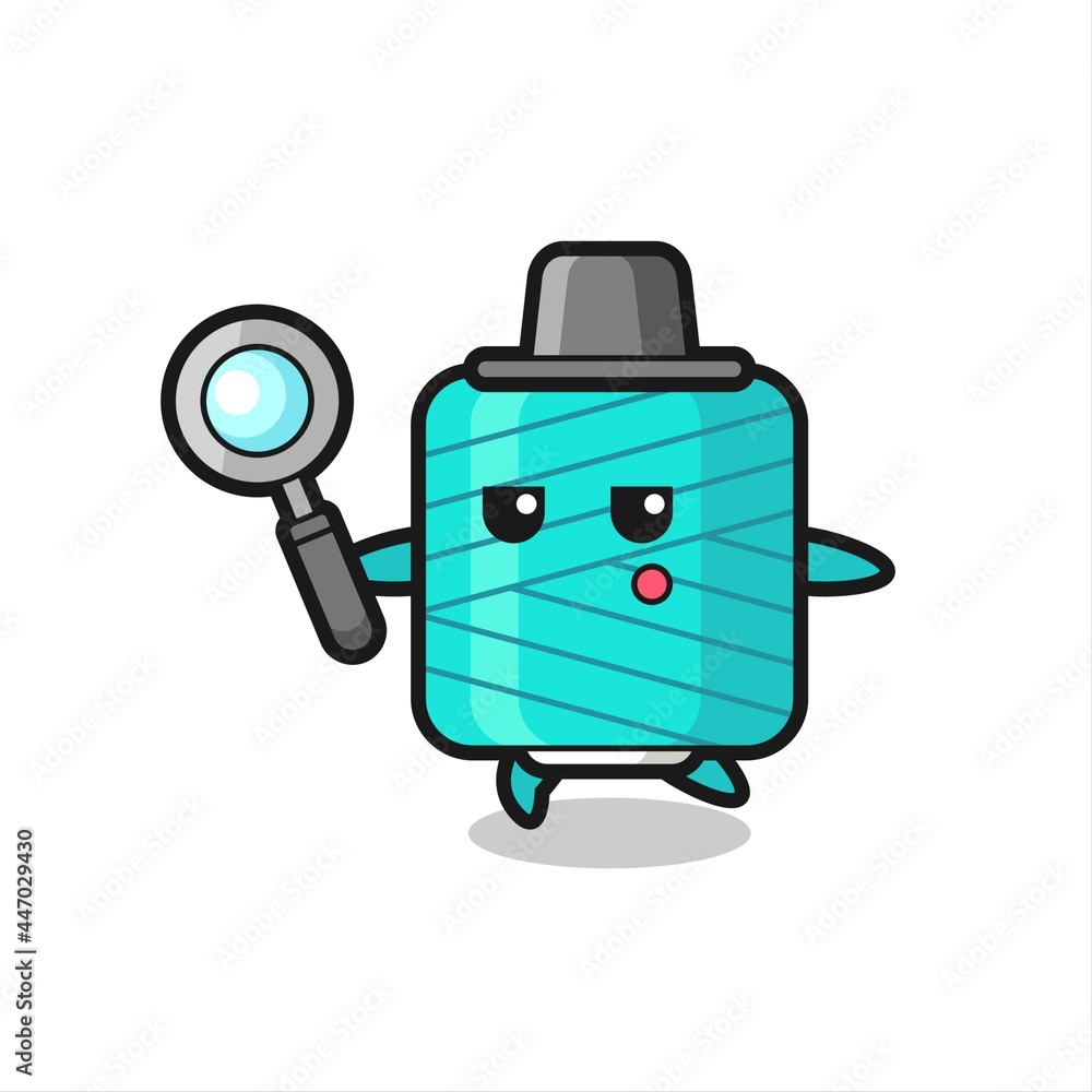 yarn spool cartoon character searching with a magnifying glass yarn spool cartoon character searching with a magnifying glass