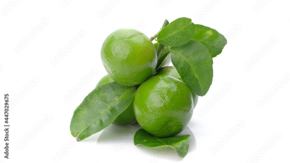 Rotating shot Limes with leaves isolated on white background. Rotating shot Limes with leaves isolated on white background.