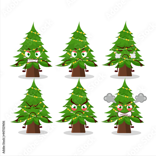 Christmas tree cartoon character with various angry expressions © kongvector