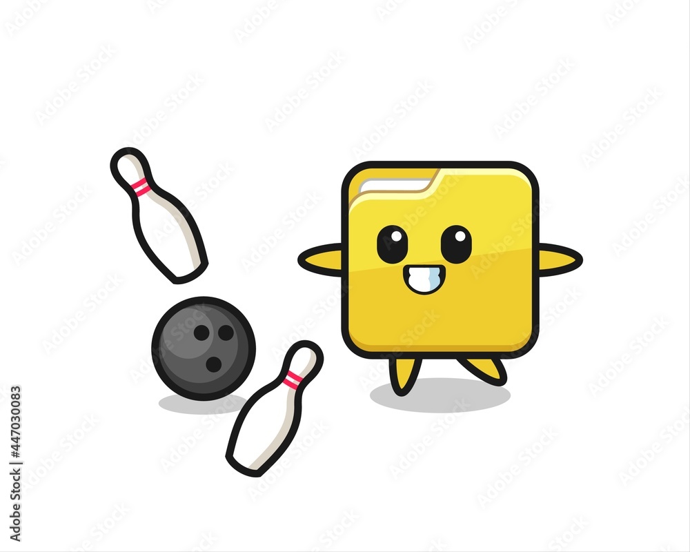 Fototapeta premium Character cartoon of folder is playing bowling