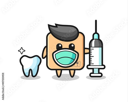 Mascot character of cardboard box as a dentist