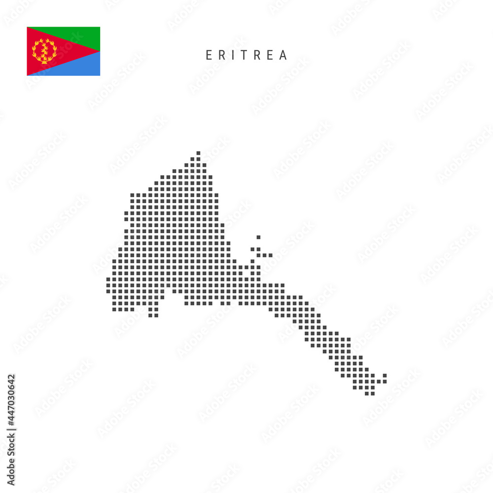 Obraz premium Square dots pattern map of Eritrea. Eritrean dotted pixel map with flag. Vector illustration
