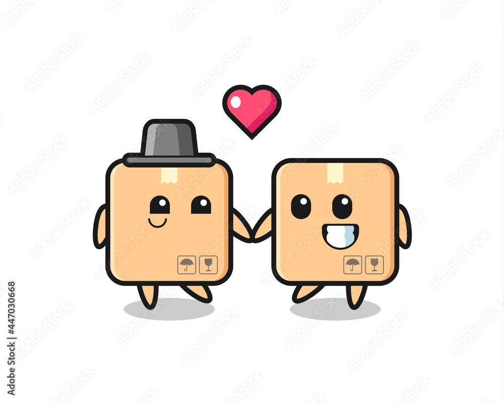 cardboard box cartoon character couple with fall in love gesture cardboard box cartoon character couple with fall in love gesture