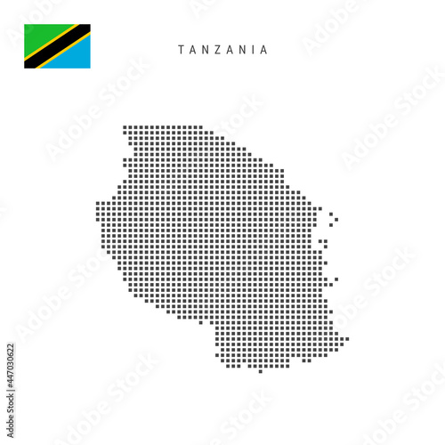Square dots pattern map of Tanzania. Tanzanian dotted pixel map with flag. Vector illustration