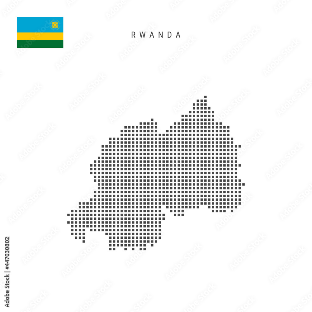 Square dots pattern map of Rwanda. Rwandan dotted pixel map with flag. Vector illustration