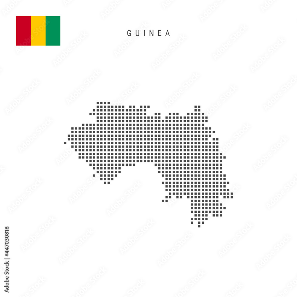 Square dots pattern map of Guinea. Republic of Guinea dotted pixel map with flag. Vector illustration