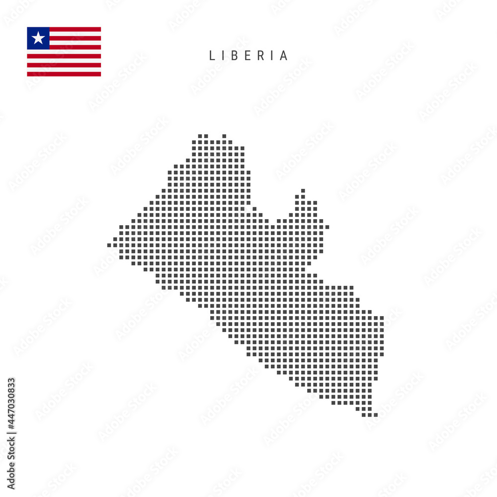 Square dots pattern map of Liberia. Liberian dotted pixel map with flag. Vector illustration