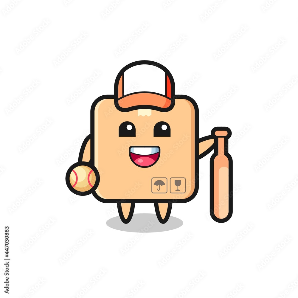 Cartoon character of cardboard box as a baseball player Cartoon character of cardboard box as a baseball player
