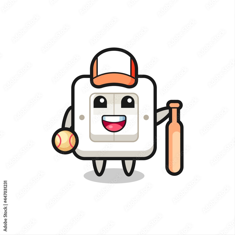 Cartoon character of light switch as a baseball player