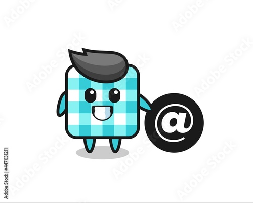 Cartoon Illustration of checkered tablecloth standing beside the At symbol