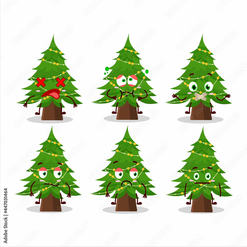 Naklejka Christmas tree cartoon character with nope expression