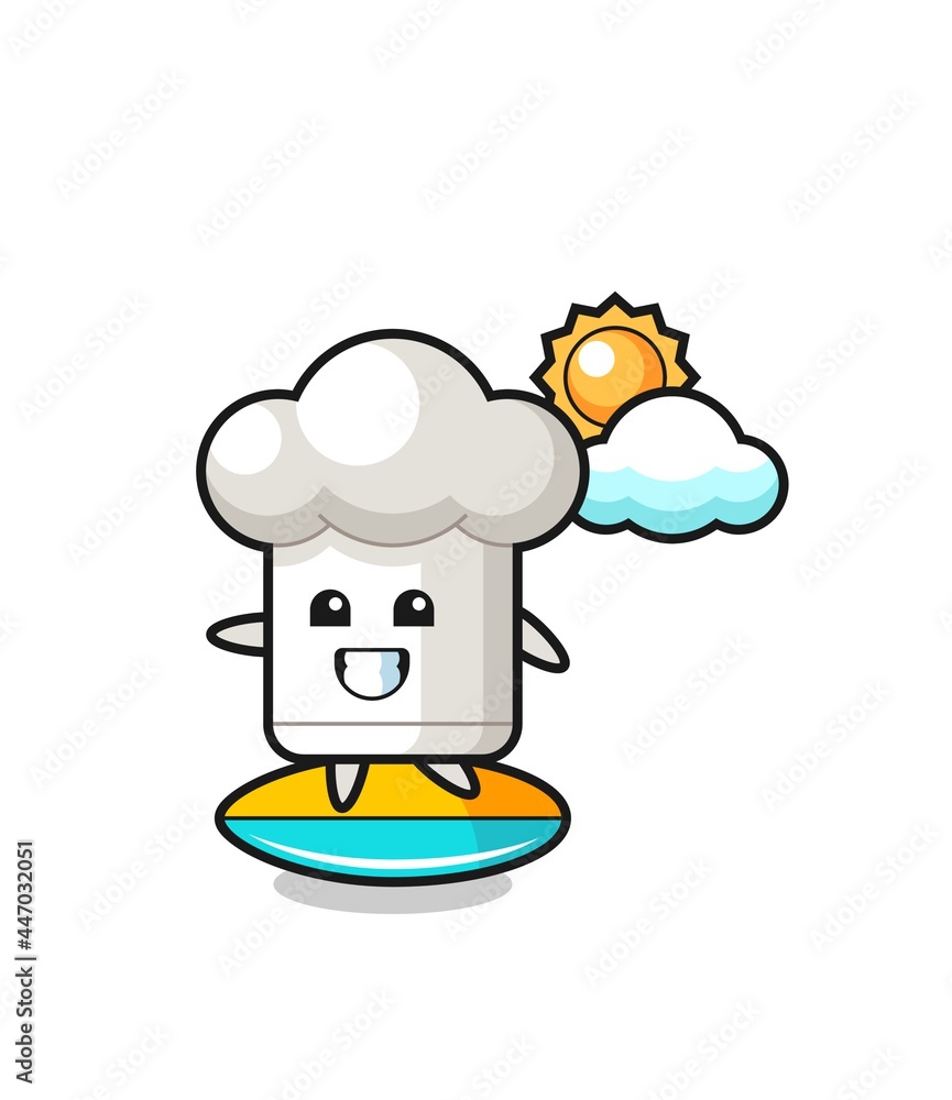 Illustration of chef hat cartoon do surfing on the beach Illustration of chef hat cartoon do surfing on the beach