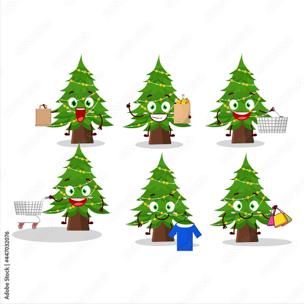 A Rich christmas tree mascot design style going shopping