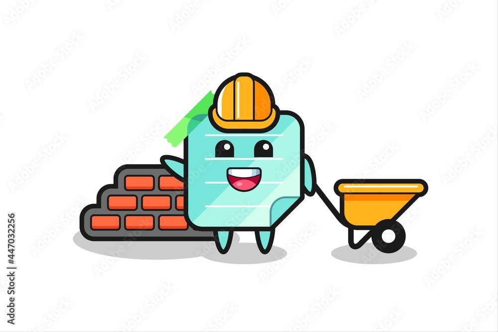 Cartoon character of sticky notes as a builder Cartoon character of sticky notes as a builder