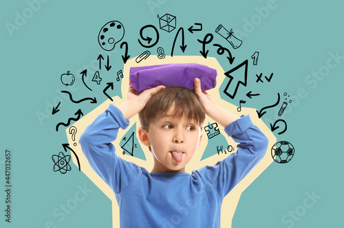 Funny schoolboy with pencil...