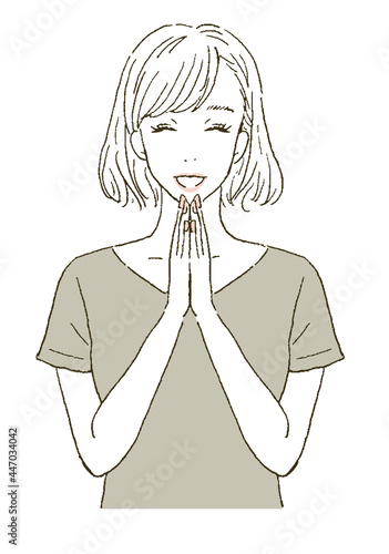 ビューティー　手を合わせる女性のイラストレーション
