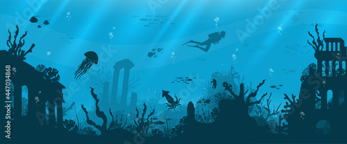 Fotografie, Tablou Underwater background with various sea views