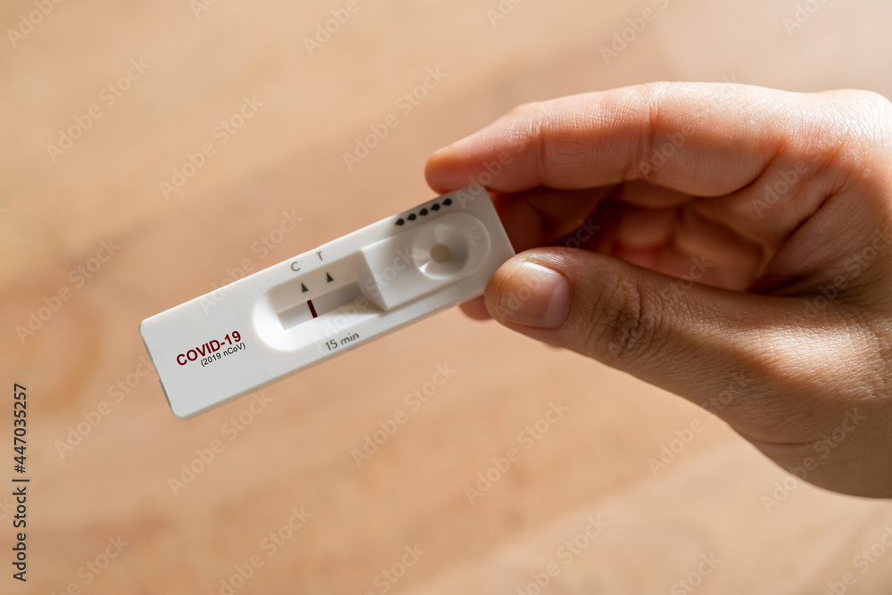 close up negative show result of covid infected show on nasal rapid self test kit at home close up negative show result of covid infected show on nasal rapid self test kit at home