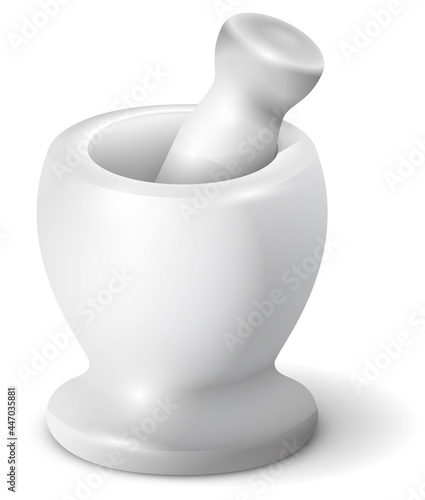 White stone mortar and granite pestle for grinding spices