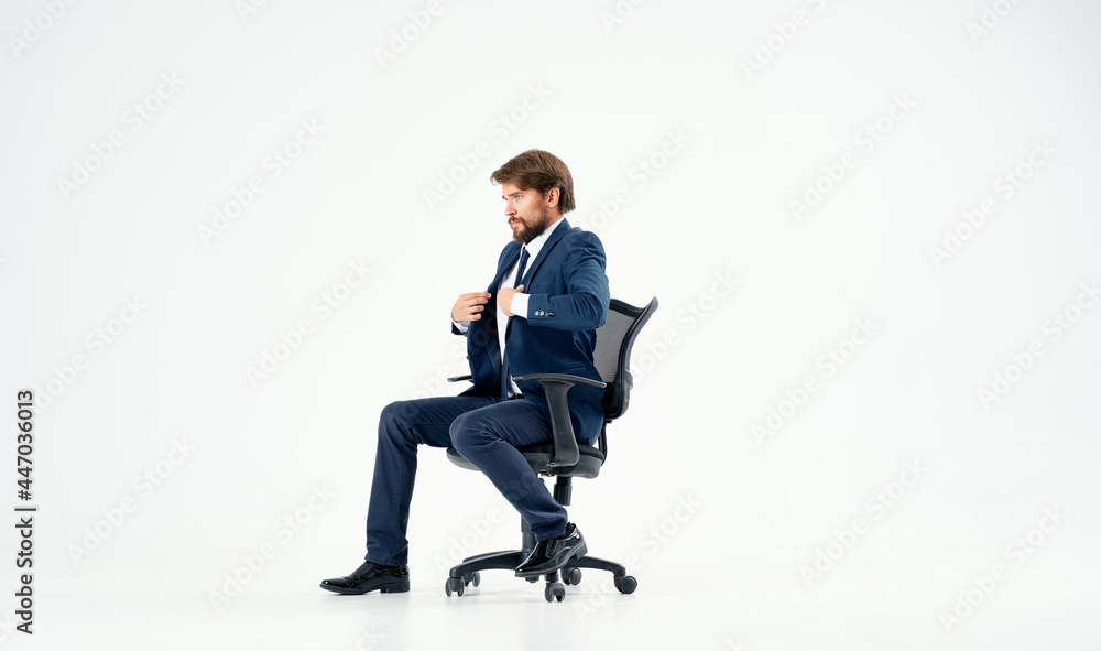 emotional business man in office chair work light background emotional business man in office chair work light background