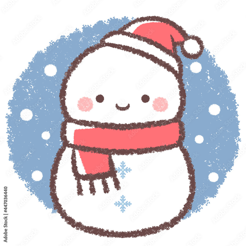 サンタクロースな帽子をかぶった雪だるまと丸背景 サンタクロースな帽子をかぶった雪だるまと丸背景