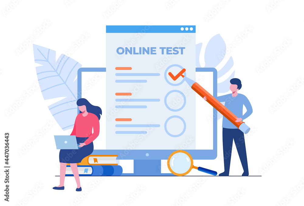 online test and checking answers concept. Flat vector illustration