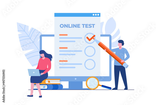 online test and checking answers concept. Flat vector illustration