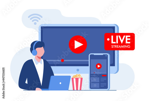 Social media live streaming concept. Flat vector illustration banner and landing page photo