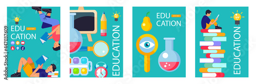 Education, school. Vector poster, banner template. A set of cliparts for design about education.