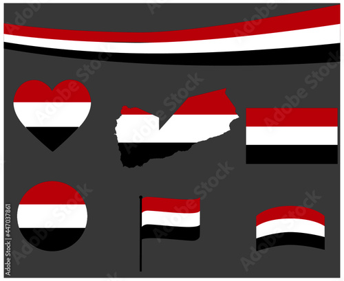 Yemen Flag Map Ribbon And Heart Icons Vector Illustration Abstract National Emblem Design Elements collection