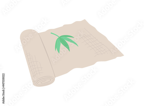 Roll of hemp fabric insulated on white. The concept of ecology, natural raw materials for production. Hand