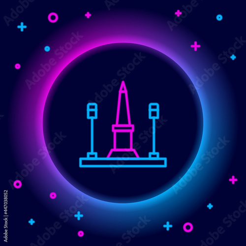 Glowing neon line Place De La Concorde in Paris, France icon isolated on black background. Colorful outline concept. Vector