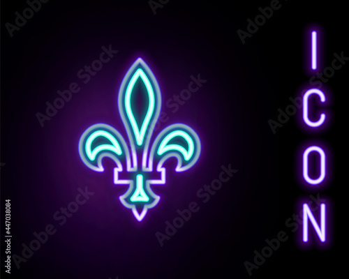 Glowing neon line Fleur De Lys icon isolated on black background. Colorful outline concept. Vector