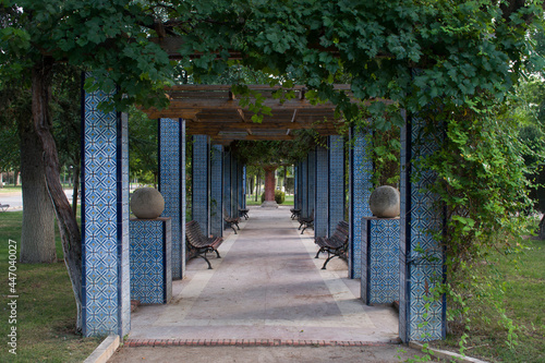 Fototapeta Naklejka Na Ścianę i Meble -  Columnas y pasadizo en un bosque de un parque.
