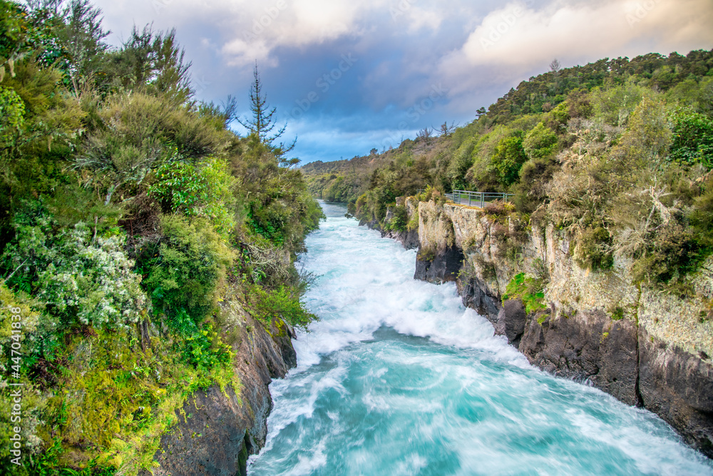 Powerful Huka Falls. Waterfalls of New Zealand. Powerful Huka Falls. Waterfalls of New Zealand.