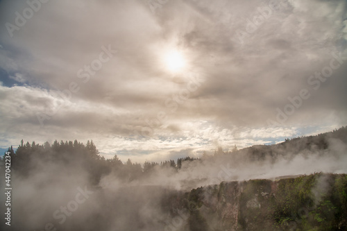 Geysers of New Zealand with fog. © jovannig