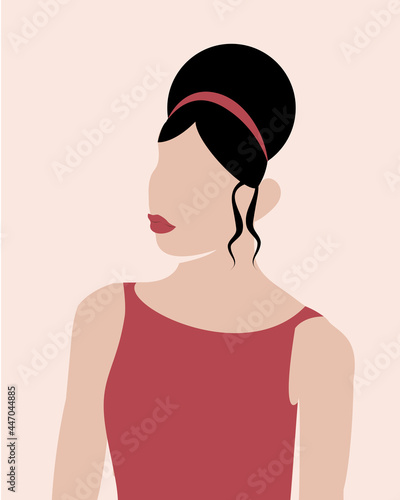 Elegant woman in red dress with Babette hairstyle