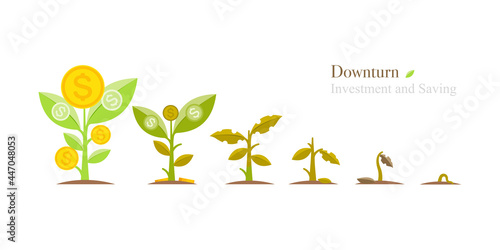Withered money tree for the Economic downturn concept. About business and investment. Vector illustration