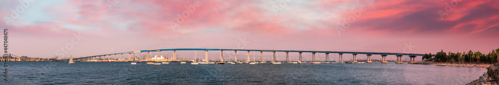 San Diego - Coronado Bridge panoramic view at sunset. San Diego - Coronado Bridge panoramic view at sunset.