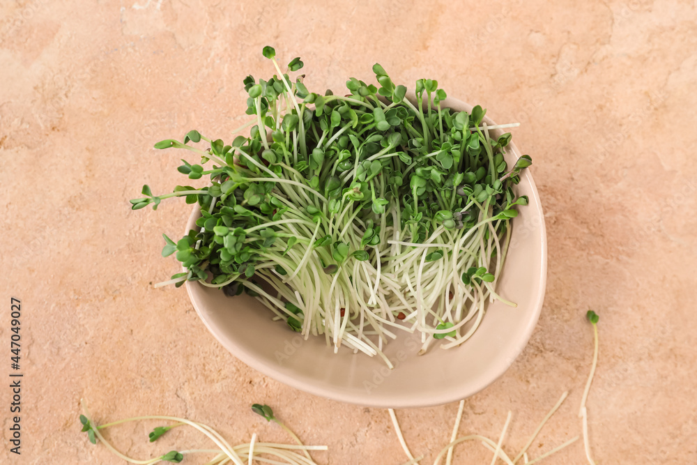 Bowl with fresh micro green on color background Bowl with fresh micro green on color background