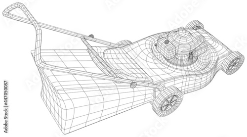 Gardening grass-cutter machine. Wire-frame Gasoline grinder on white background. EPS10 format. Vector created of 3d, Wire-frame.