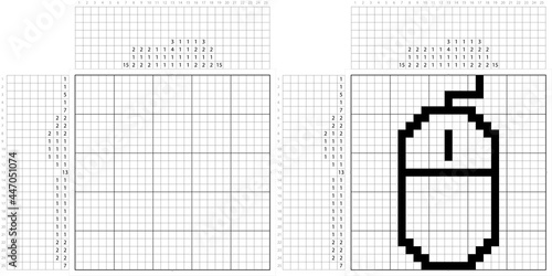 Computer Mouse Icon Nonogram Pixel Art, Logic Puzzle Game Griddlers, Pic-A-Pix, Picture Paint By Numbers, Picross, Computer Digital Input Device