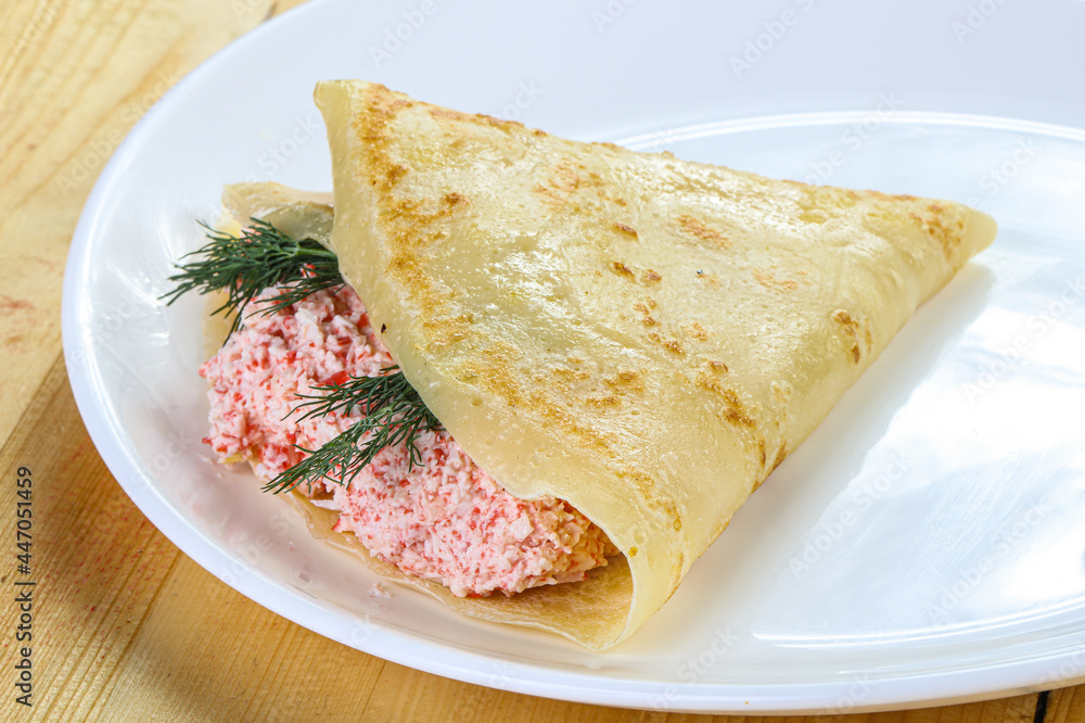 Pancake with crab and cream Pancake with crab and cream