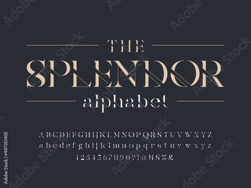 Modern elegant display alphabet design with uppercase, lowercase, numbers and symbol