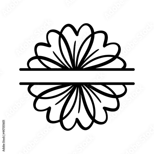 Vector illustration of hand drawn abstract wild flower split monogram isolated on white background. Floral wreath for greeting card, wedding design, invitation, print, t shirt. Frame with wild flower.