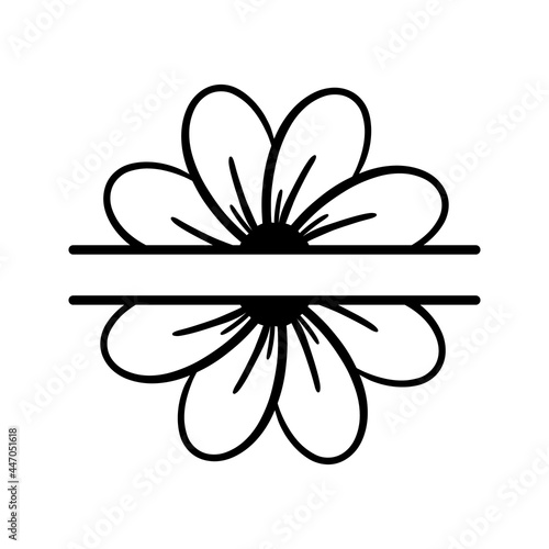 Vector illustration of hand drawn daisy flower split monogram isolated on white background. Floral wreath for greeting card, wedding design, invitation, print, t shirt. Frame with chamomile flower.