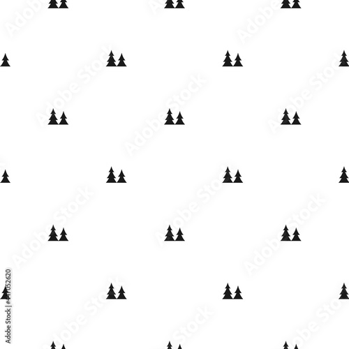 black fir-trees on white background. Forest adventure seamless winter pattern with spruce.